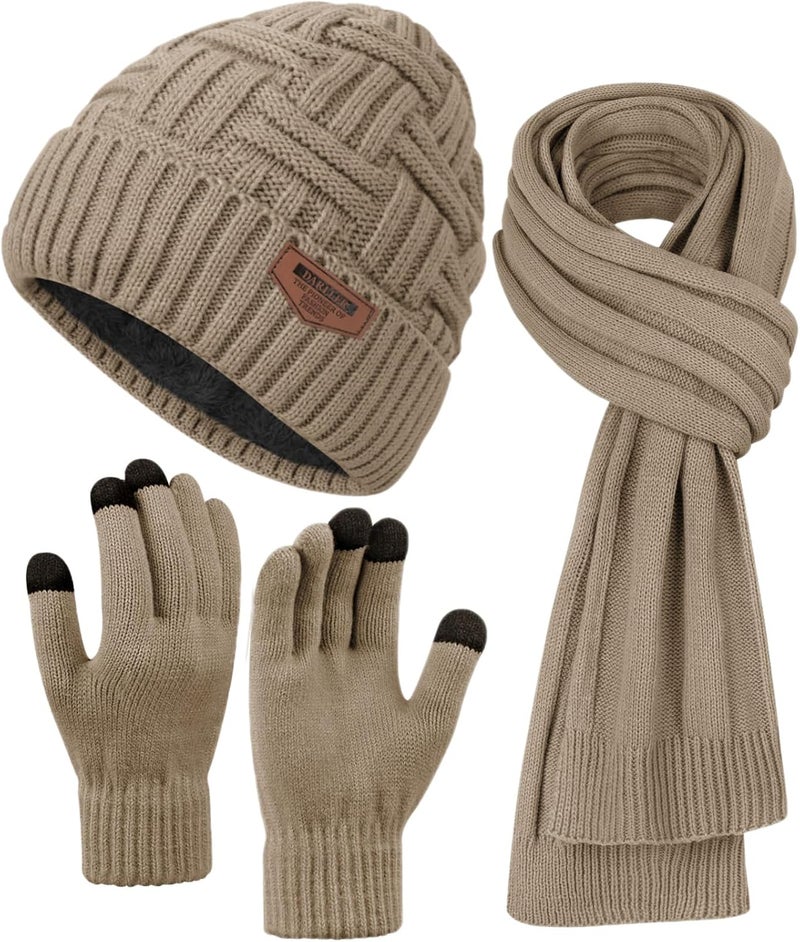 Darller Mens Winter Hats Scarf for Men with Touchscreen Gloves Warm Long Scaves and Skull Caps Beanie Hat Gloves Set - Image 1